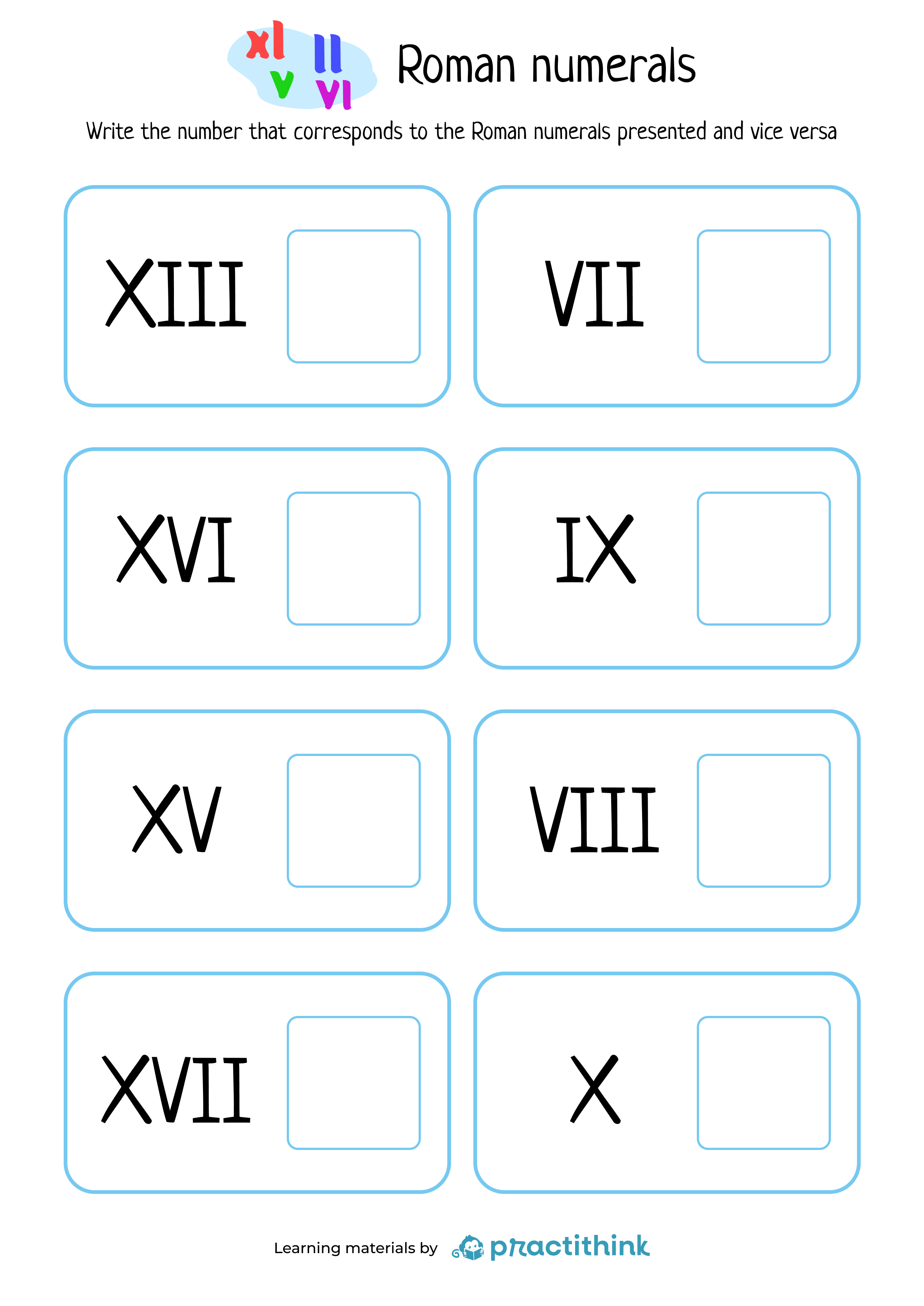 Worksheet Read And Write Roman Numerals Up To 20