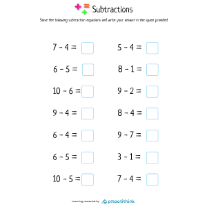 Worksheet Let's practice subtraction up to 10